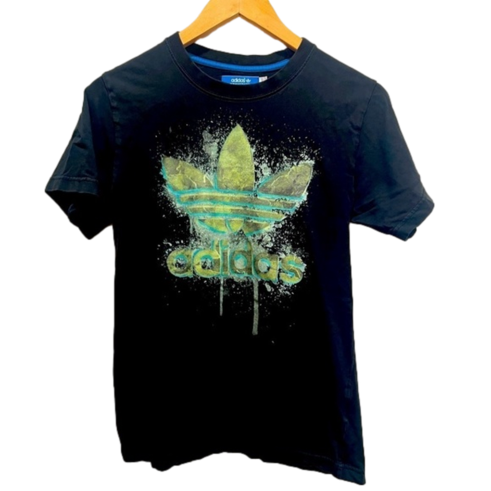 Adidas Large Logo Men’s Teen Small Black Tee T-Shirt, Preloved